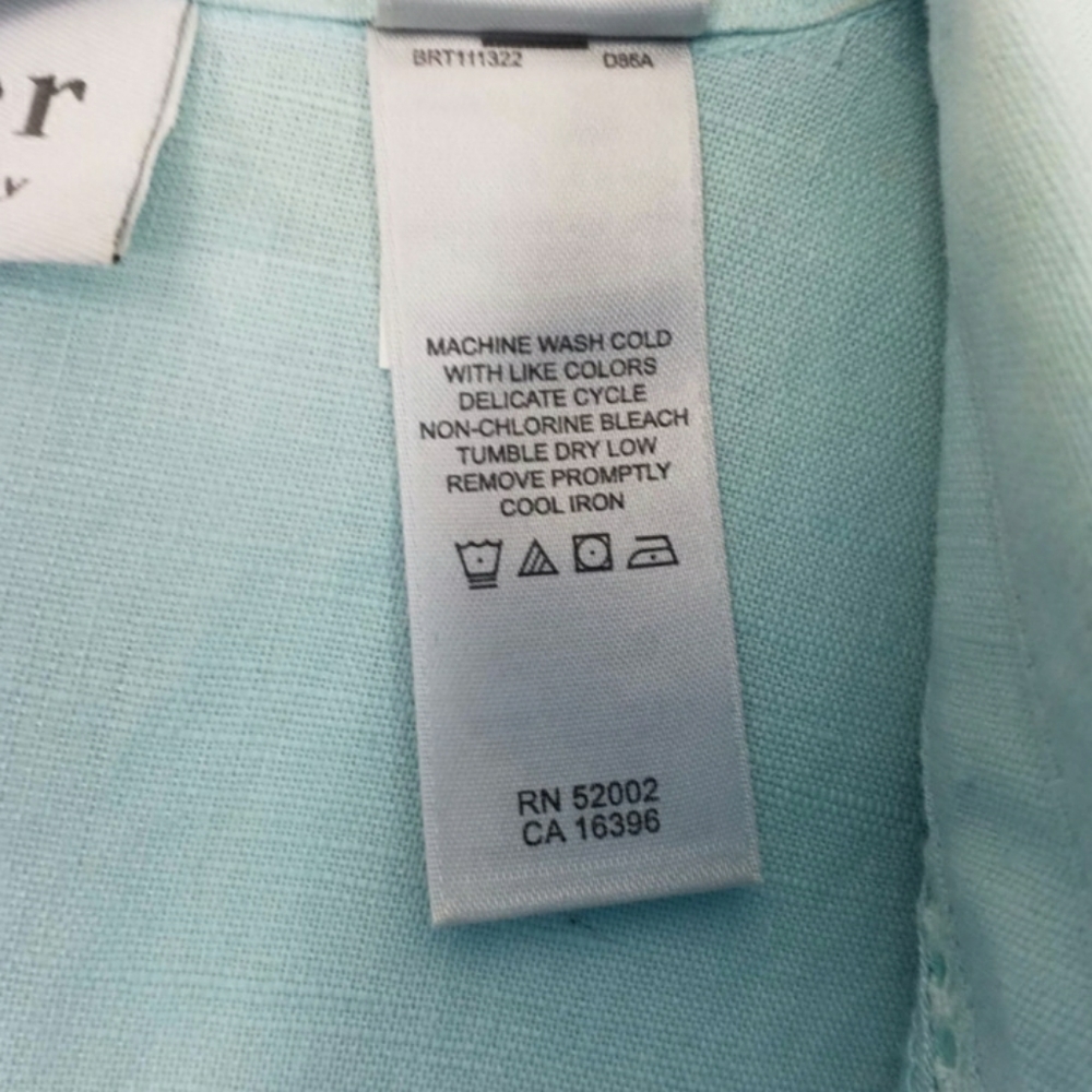 Vintage Villager Light Blue 3/4 Sleeve Button Up Linen Blend Blouse Womens 14 - Picture 10 of 13